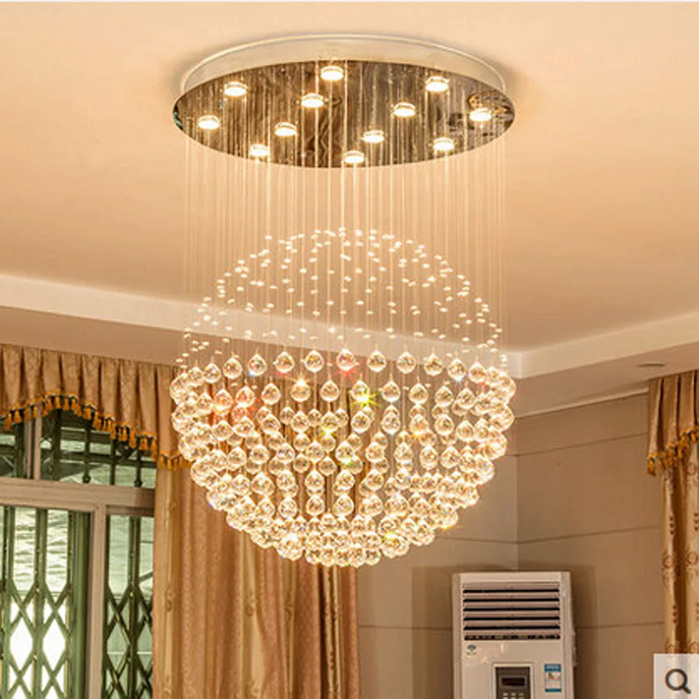 Z D80CM X Height 110CM Modern Round Crystal Chandelier Rain Drop Sphere Design font b Ceiling