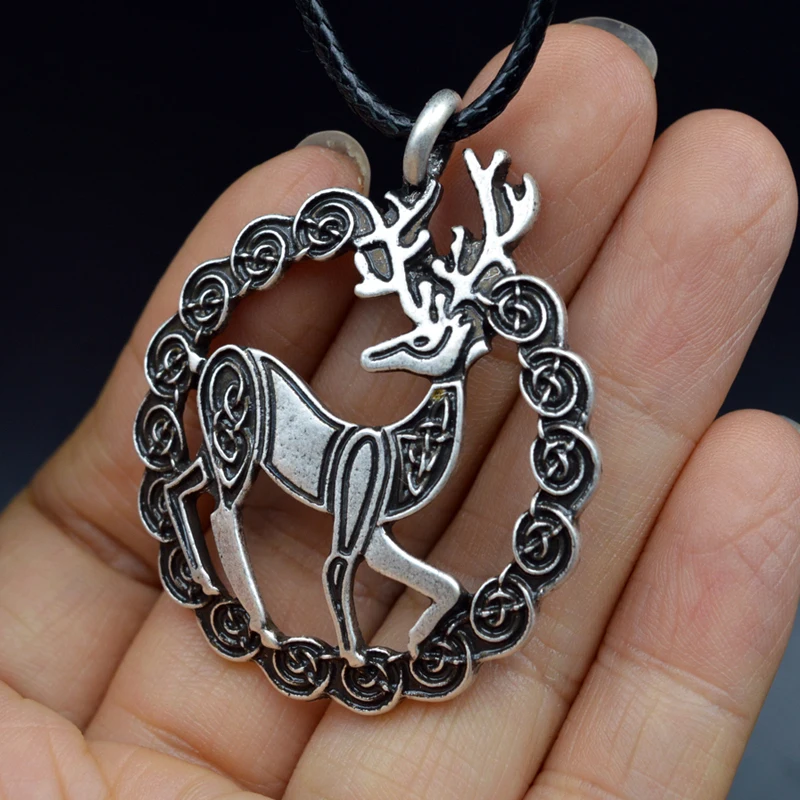 

1pcs Viking Jewelry Handmade God Deer Pendant Necklace With Celtics Symbol Talisman Amulet Necklace XL150