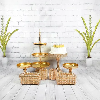 

5pcs-8pcs/set Wedding Display Vintage 3 Tier Cupcake Party Metal Gold Silver Tools Mirror Cake Stand