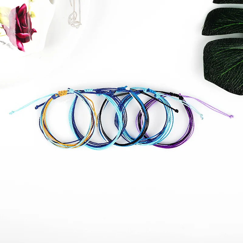 

Rinhoo 1PC Mixed-color Waterproof Wax Line Rope Chain Bracelet Bohemia Woven Bracelet For Women Female Charm Jewelry