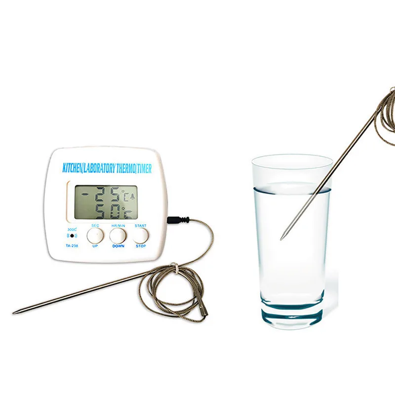 

2 In 1 Kitchen Cooking Food Meat BBQ Probe Thermometer Timer Alarm Function LCD Display Thermometer TA238 With Timer And 1m Wire