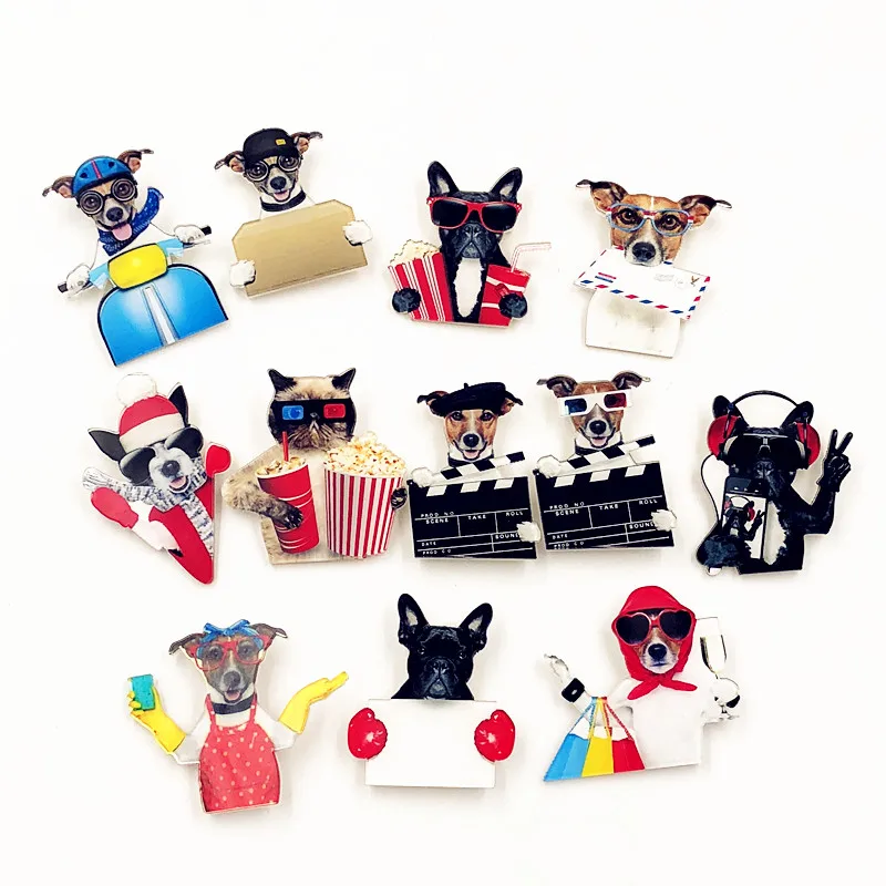 

Free shipping 1PCS Shopping Dog Cute Harajuku style Acrylic Brooch Badges Pin On Backpack DIY Clothes Bags Decorative Brooches