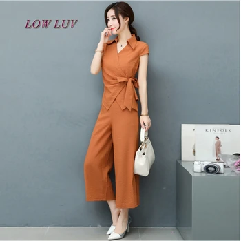 

Korean Fashion Women Clothing 2 Piece Set 2017 new Temperament OL Coat+wide leg pants suit Office Wear Suit high quality