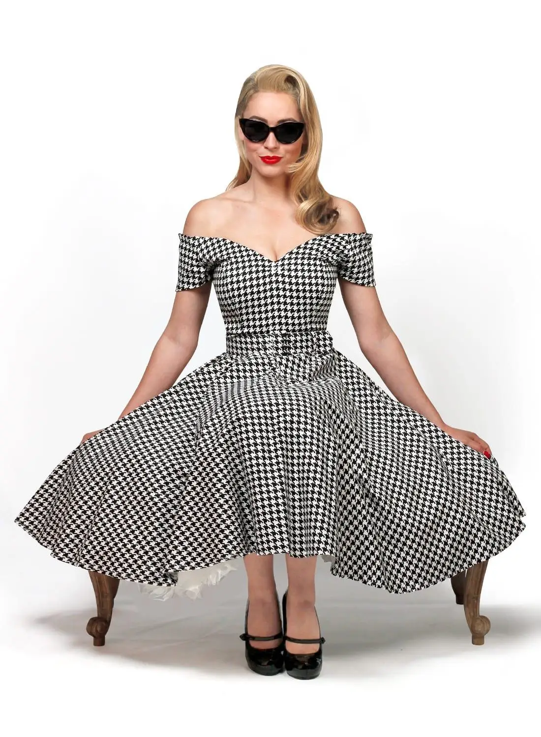 30-летние женские винтажные 50's houndstooth круг качели платье в черном и белом цвете плюс размер платья рокабилли vestidos pin up jurken