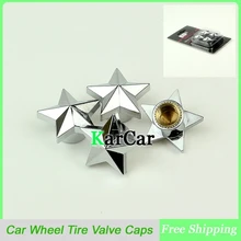 1 Unidades Nuevo Diseño de la Estrella Casquillo de Válvula Del Neumático de Rueda de Coche Universal Del Enchufe Del Polvo, Neumáticos de la motocicleta de La Válvula Tapas Tapa De Aluminio de Plata