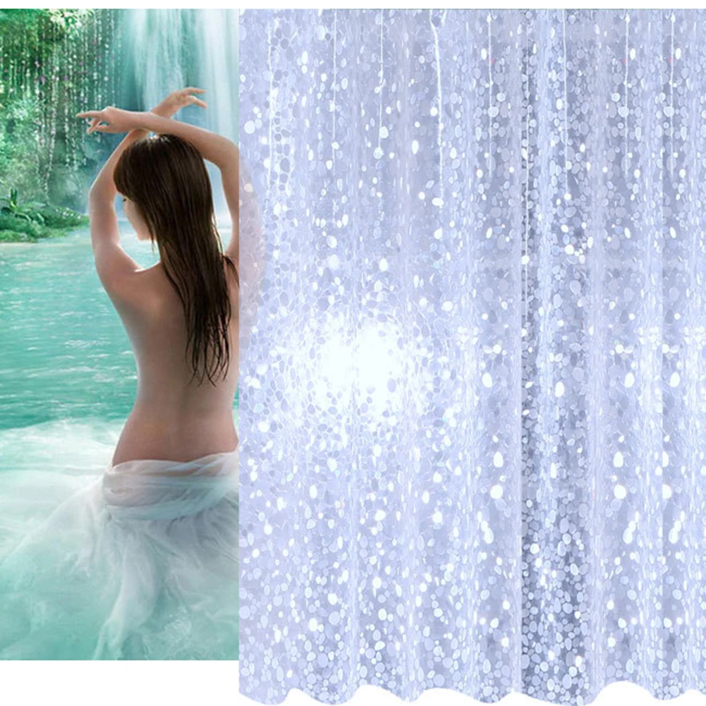 

Semi-Transparent Waterproof Shower Curtain Cobblestone Pattern Shower Curtains for Bathroom -Drop