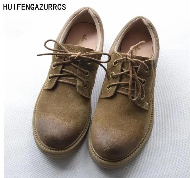 

HUIFENGAZURRCS-The spring-Autumn,new wind Martin matte real leather boots female short barrel casual boots tidal flat shoes