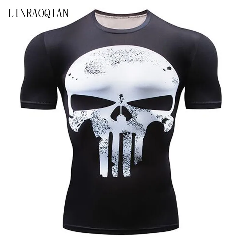 

Gyms Compression Shirt Men 3D Print T-shirts Short Sleeve Cosplay Fitness Body Building Male Crossfit Tops Punk Skull Skeleton