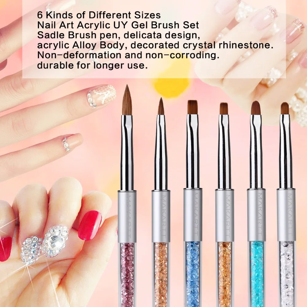 Escova de Unha de Metal Alça de Luxo Ferramentas da Arte do Unha Escova com Roll-up Jogos Lote Sable Strass Unha 6 Pcs uv Gel Bolsa Preto G0166x 10 - 2 10 Jogos lote Sable Escova de Unha