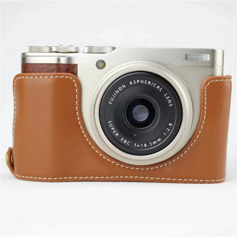 Light Brown Ocotex чехол из натуральной кожи на половину тела для Fujifilm xf10 XF10 FUJI X-F10 сумка для камеры с отверстием батареи - Цвет: Light Brown