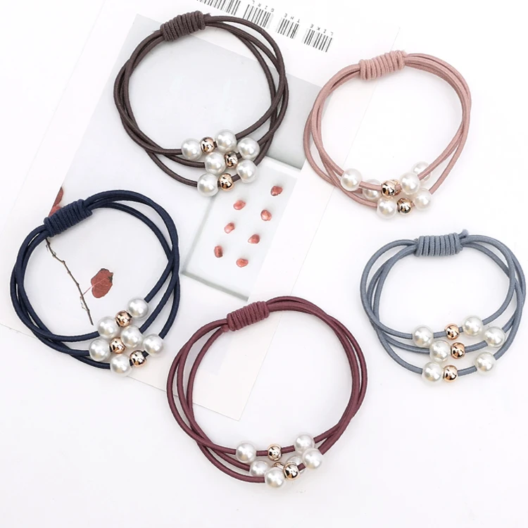 

5 PCS/LOT- Korea Fresh Temperament Contracted Pearl Beaded Hair Circle of Multi-layer Elastic Rubber Band Hair Accessories