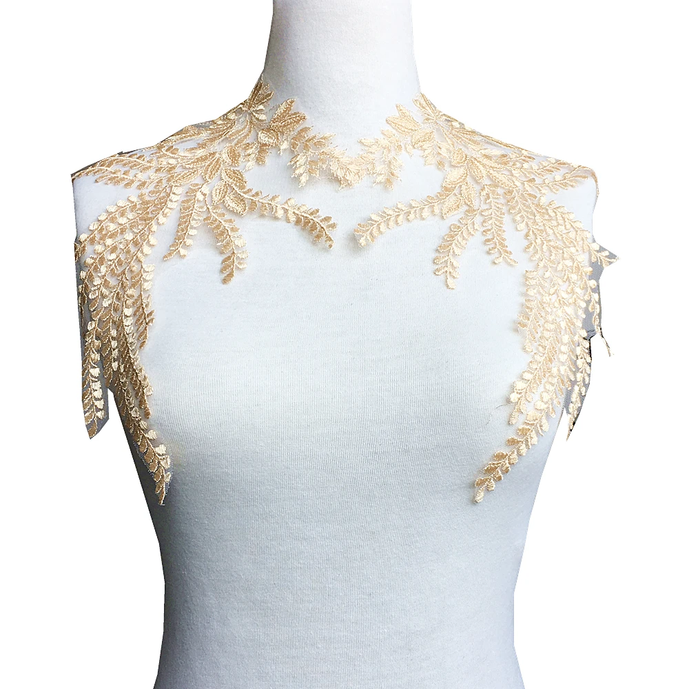 2pair 33x25cm Embroidered Patch For Wedding Dress Gold Embroidery