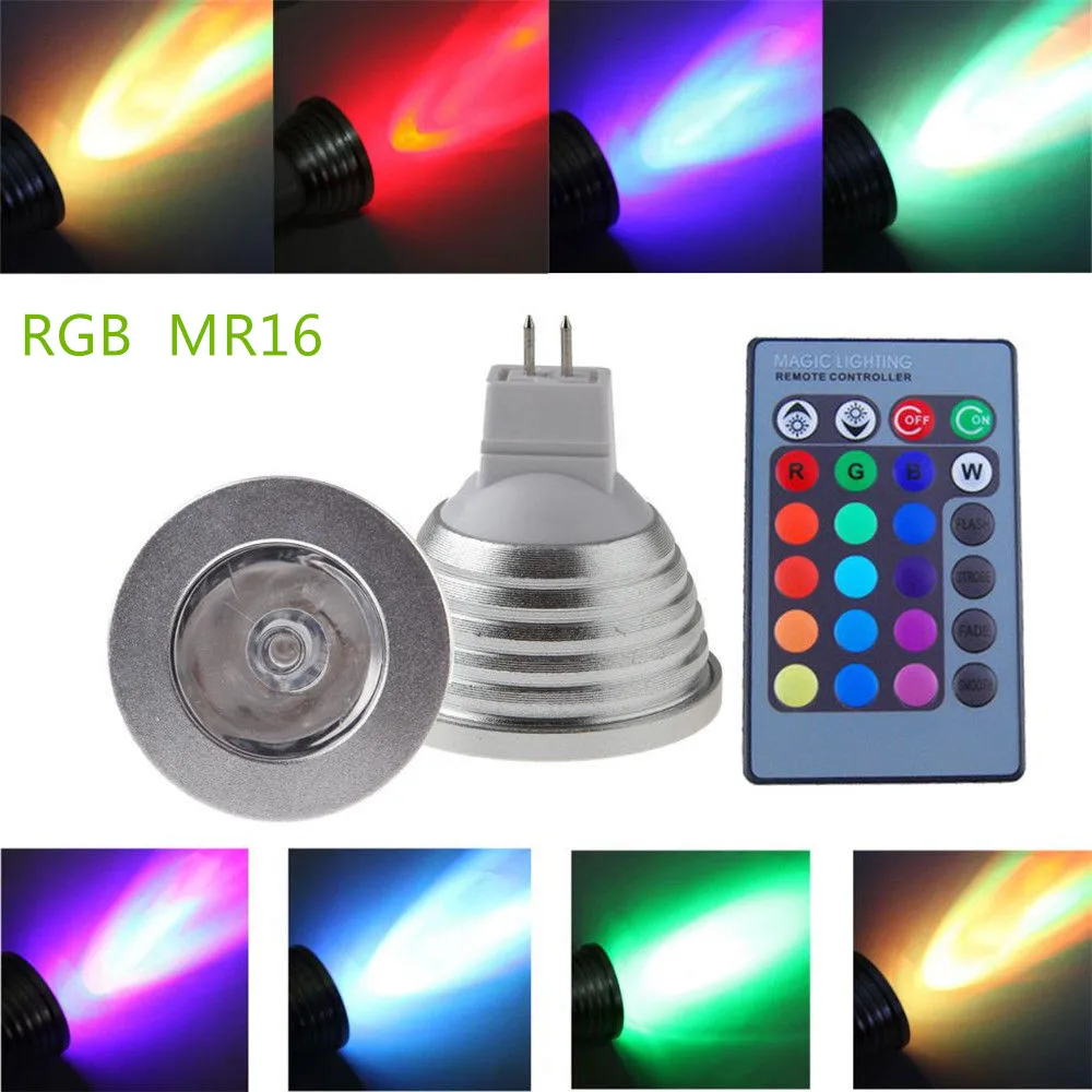 1 шт энергосберегающие lamp16 Цвет изменения MR16 5 Вт RGB светодиодный лампы Изменение цвета освещения инфракрасный пульт дистанционного управления 12 V