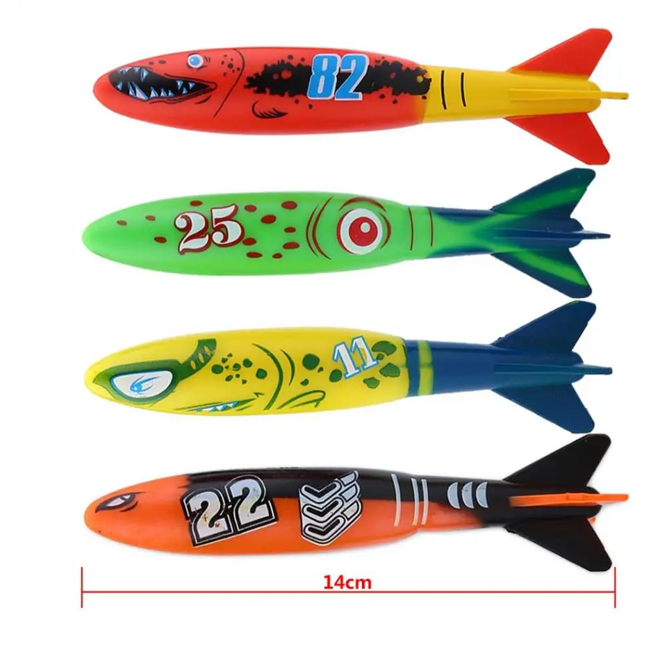 

4pcs/set Shark Shape Underwater Rocket Baby Bath Fun Toys Children's Toys Swimming Pool Toy Diving Sticks Cool Pool Accessory
