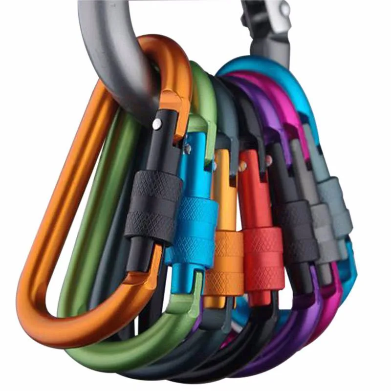 

2pcs 8mm Aluminum Alloy Carabiner Type D Quickdraw Outdoor Climbing Safety Hook Screw Lock Backpack Buckle Hanging Padlock Tools
