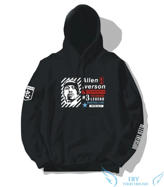

2019 allen iverson 3 black Hoodies Men Women Sweatshirts Top Printed Hooded Jumper Loose Hip Hop for fans gift 0103