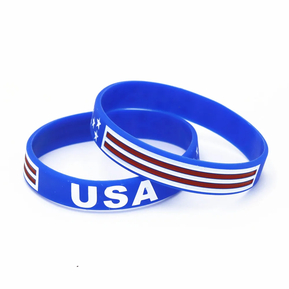 LUKENI 1PC USA American Flag Silicone Bracelets Wristband Blue White Football Souvenir Stars and