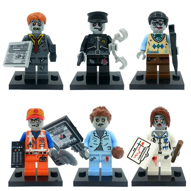 Best Price 6pcs ZOMBIE WORLD Skeleton Monster Cartoon City Figure Set Ghosts Dog Walking Dead Model Building Blocks Bricks Toys