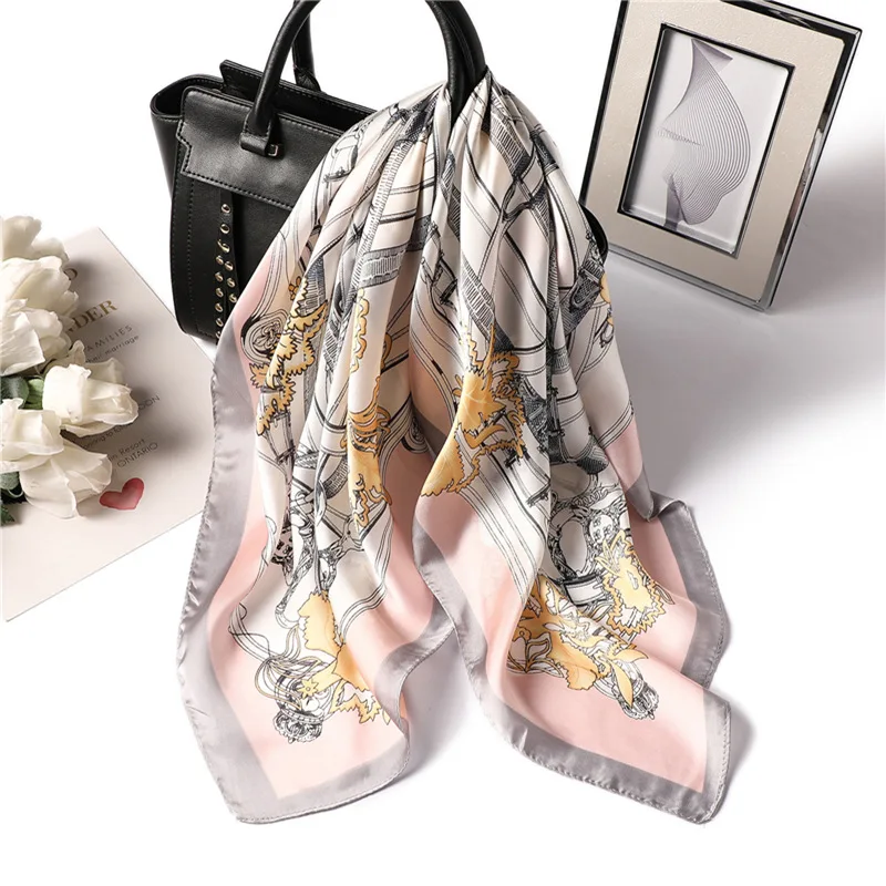 

70*70cm luxury brand floral twill silk scarf square for women shawl office neck scarves Handkerchief foulard bandana hair scarf
