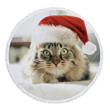 500g de Natal 2018 Gato Bonito Impresso Toalha de Microfibra Toalhas de Praia para As Mulheres com Franja Pendão Tapete de Yoga para Adultos presentes de natal(China)