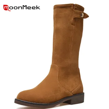 

MoonMeek new arrive 2020 simple woman brand boots fashion pointed toe autumn winter boots big size 32-43 mid calf boots ladies