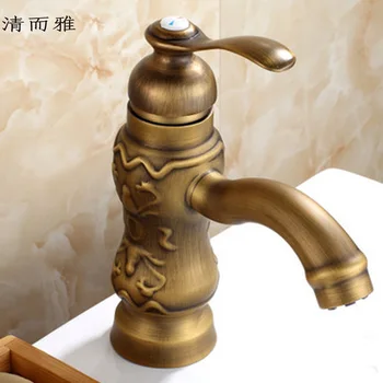 

All copper antique copper faucet hot and cold C European retro carved ceramic basin basin taps