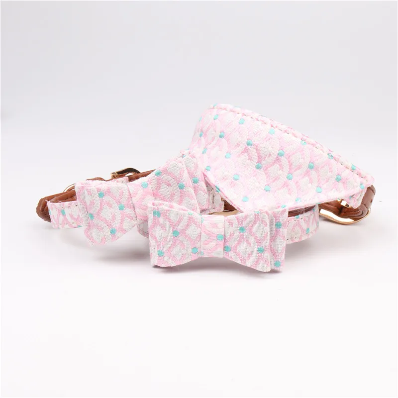 New Leather Wave Pattern Bowknot Pet Dog Collar Cat Neck Strap Dog Bandana Bib Neckerchief Scarf Leads Rope