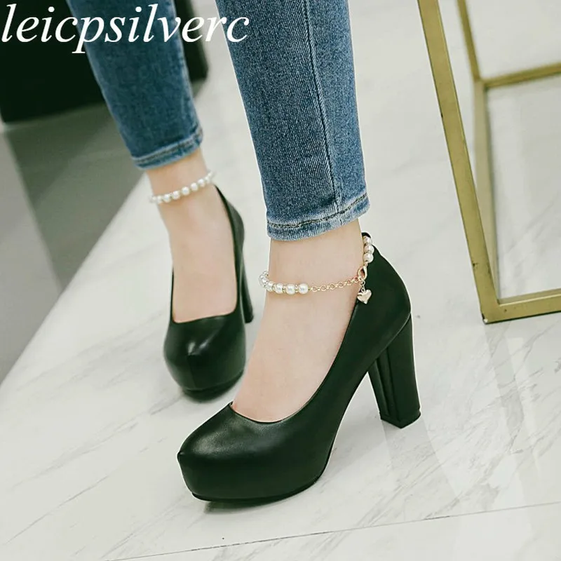

Women's Pumps Shoes Super High Heel Pu Pearl Buckle Platform 2018 Spring Autumn Sexy New Fashion Casual Wedding Party White Pink