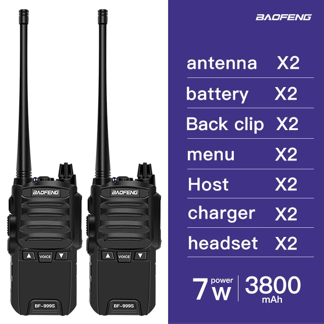 2 шт./лот BAOFENG 999S plus Walkie talkie UHF двухстороннее радио baofeng 888s UHF 400-470 МГц 16CH портативный приемопередатчик с наушником - Цвет: Черный