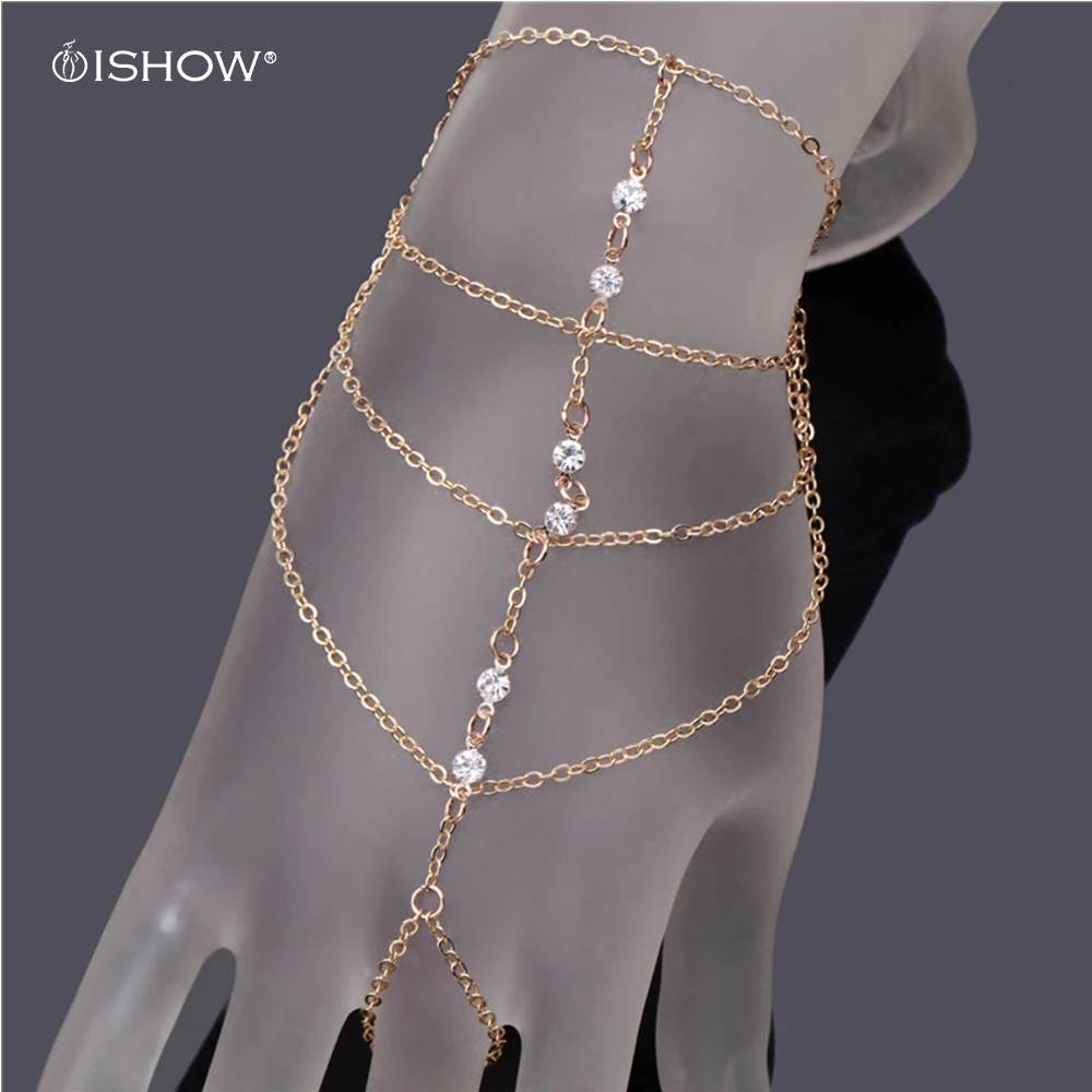 Gold color fatima finger ring hand chain harness slave women New Multi