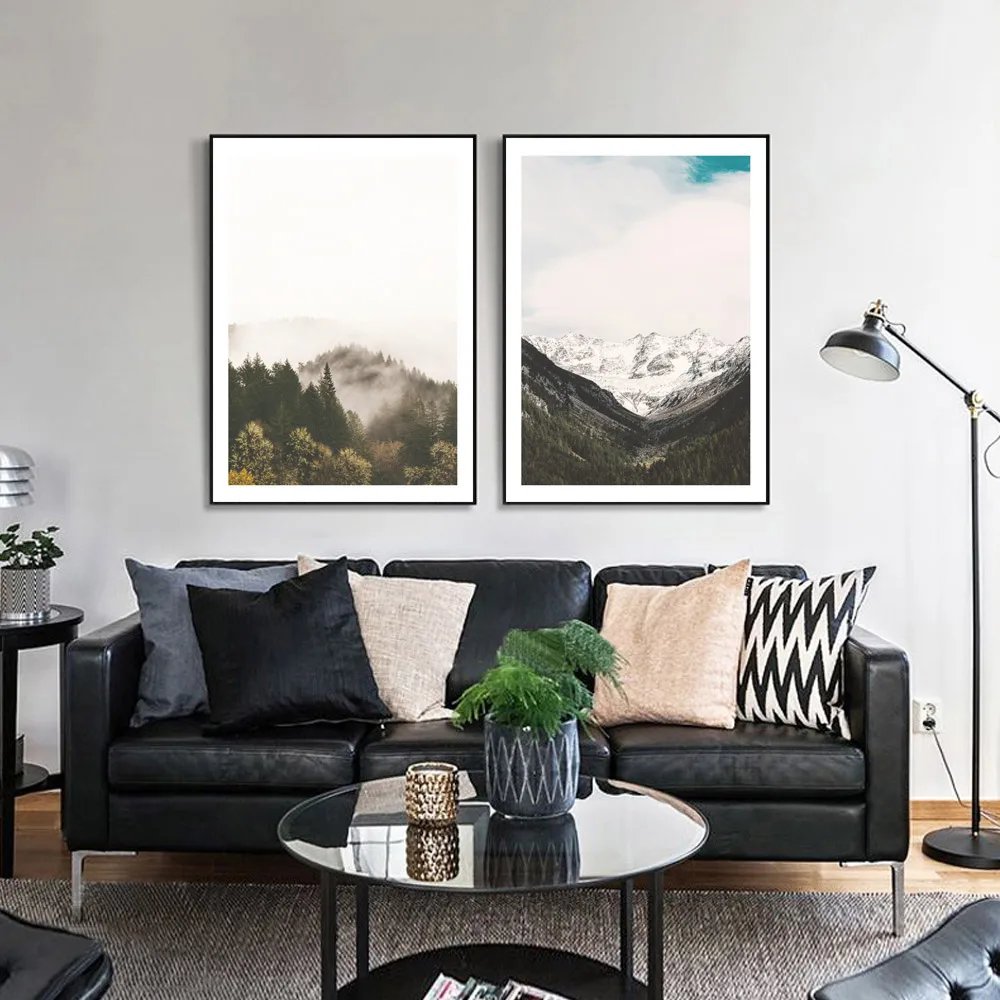 Mountain And Forest Painting Landscape Art Prints Nordic Poster Vintage Wall Art Canvas Painting Wall Pictures Nature Unframed