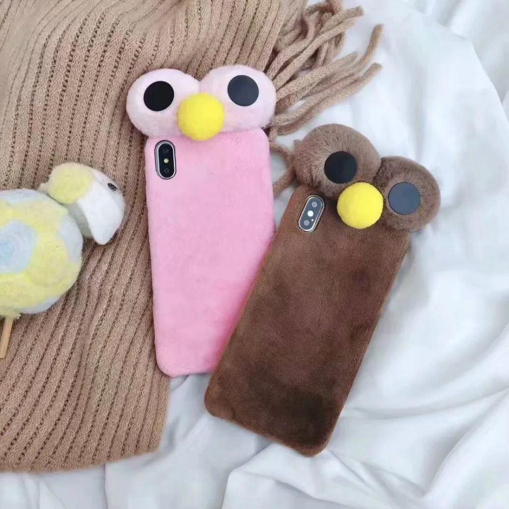 For iPhone 6 6S 7 8 XR phone Case 3D Cute Rabbit Hairy Warm Fur Cover for X XS MAX Cartoon Plush Bunny Back |