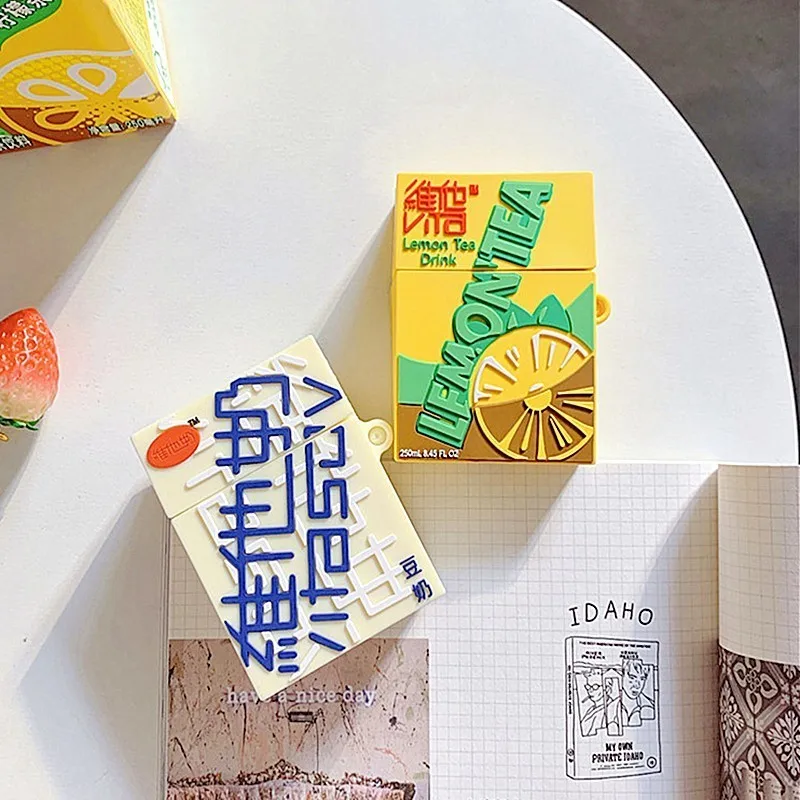 

For AirPods Case Cartoon Cute Vita Lemon Tea Soy Milk Drink Bottle Earphone Cases For Airpods 1 2 Soft Silicone Protective Cover