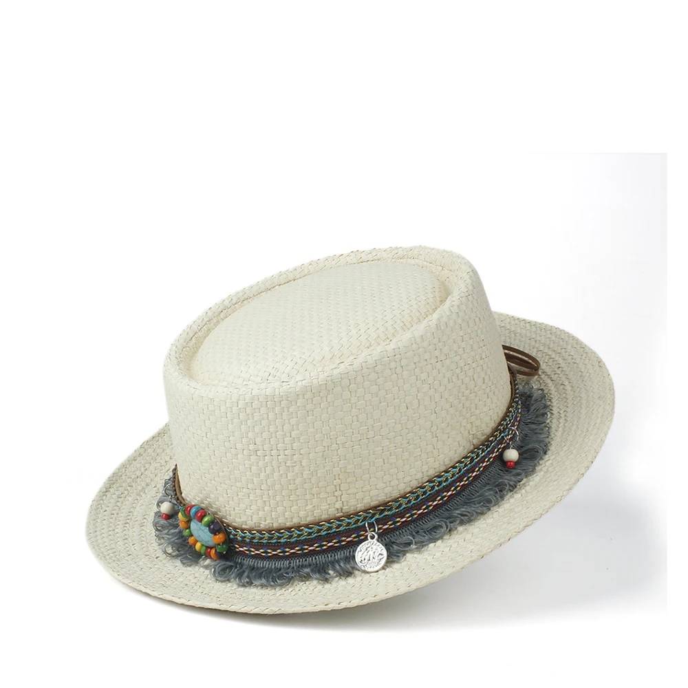 Соломенная шляпа от солнца для женщин и мужчин, летняя шляпа от свинины, шляпа от солнца, женская шляпа на плоской подошве, Пляжная Панама, пляжная шляпа, размер 57-60 см - Цвет: Light Straw