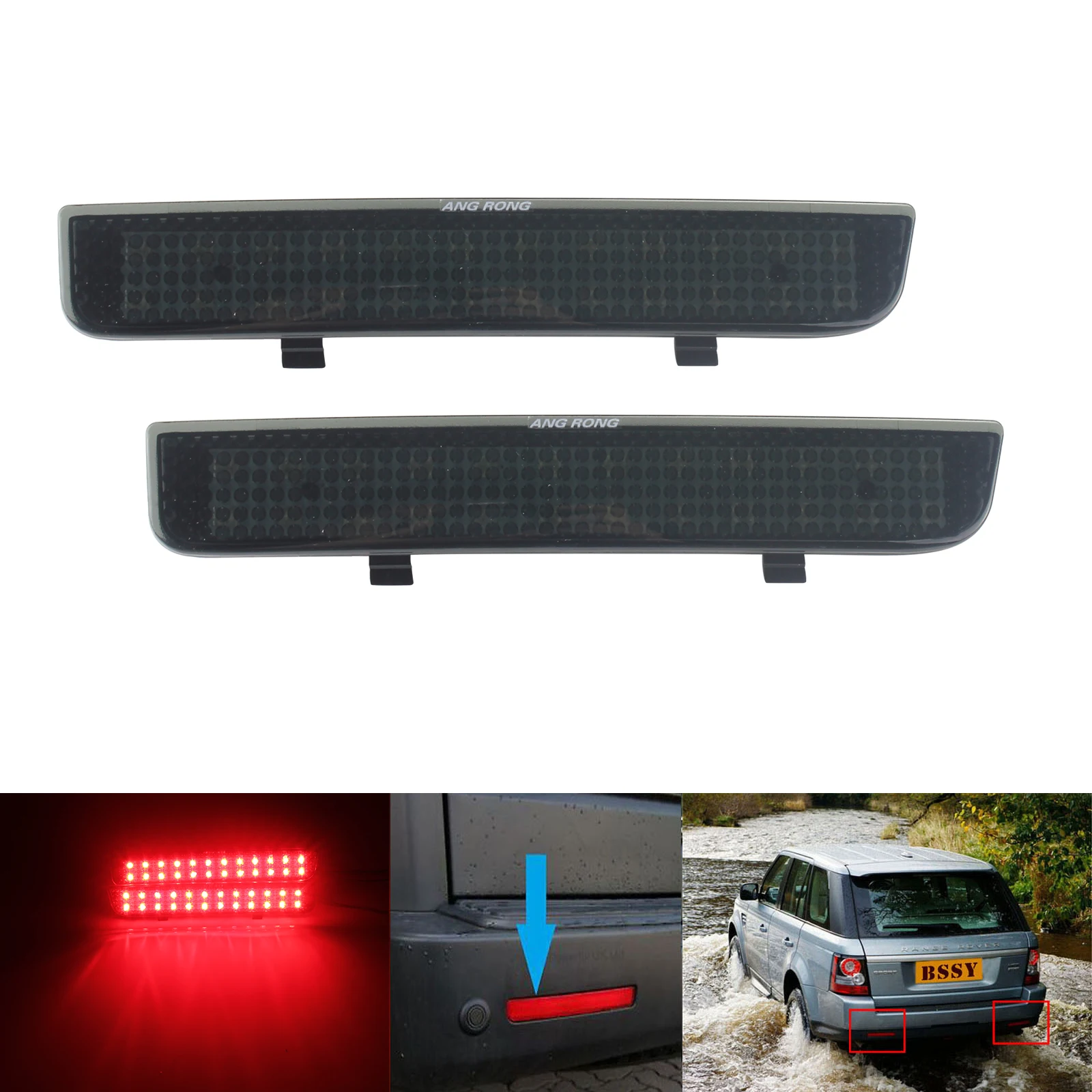 

ANGRONG Black LED Bumper Reflector Reverse Brake Stop Light For Range Rover Freelander 2 LR2