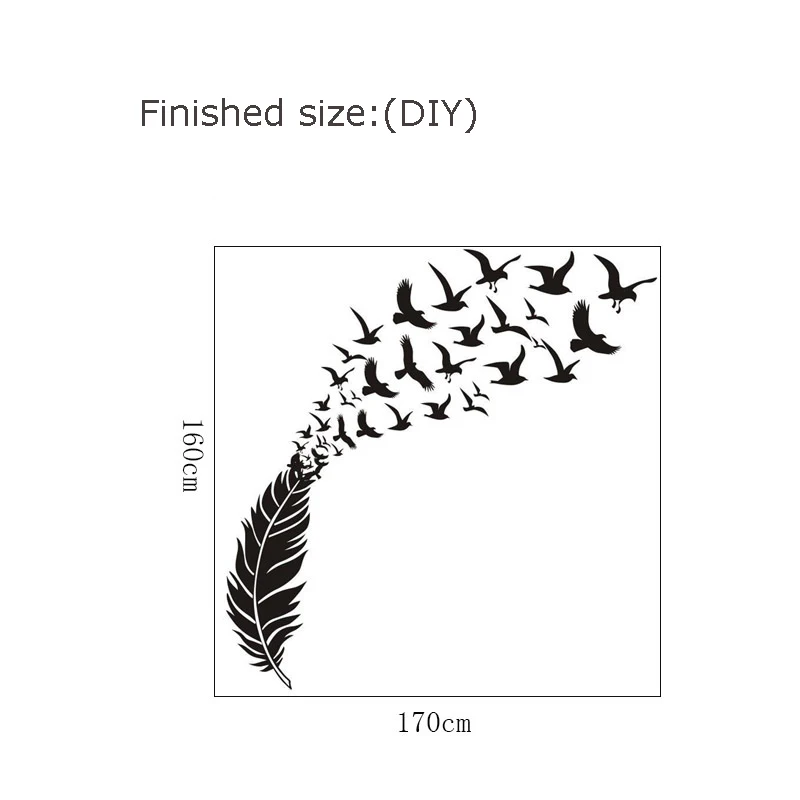 Креативная Наклейка на стену с изображением летающих птиц и перьев, домашний Декор Adesivo De Parede, украшение для дома, обои, белая, черная наклейка на стену