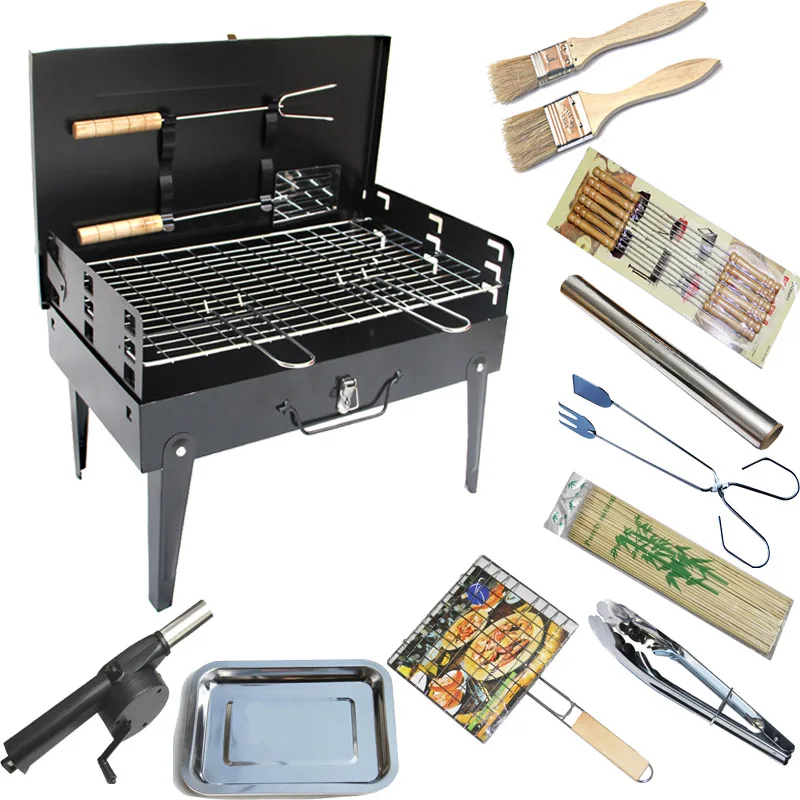 

Outdoor Folding Patio Barbecue Grill Portable Camping picnic Garden charcoal furnace BBQ grills Burn oven stove tool set mix