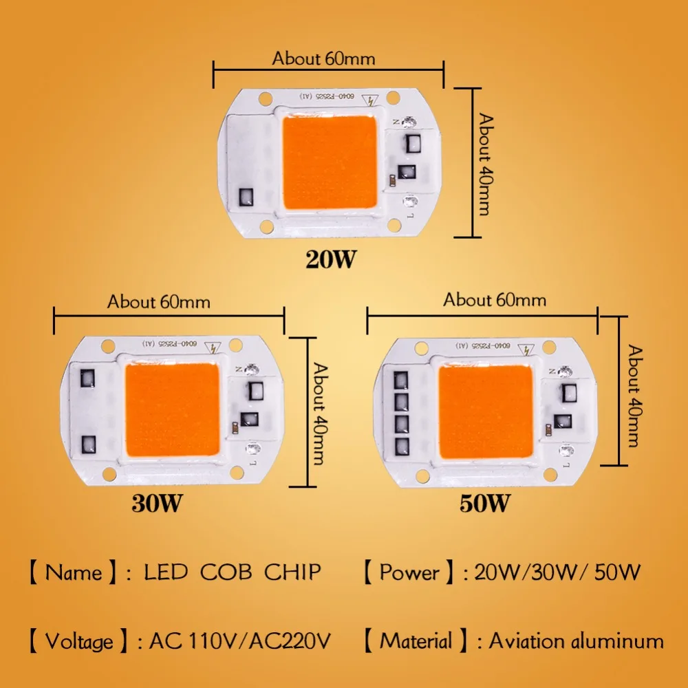 Полноспектральная лампа, Cob, светодиодный светильник для выращивания, чип, DIY, 20 Вт, 30 Вт, 50 Вт, Внутренняя палатка, коробка для сада, гидропоника, растение, цветение, AC 110 В, 220 В