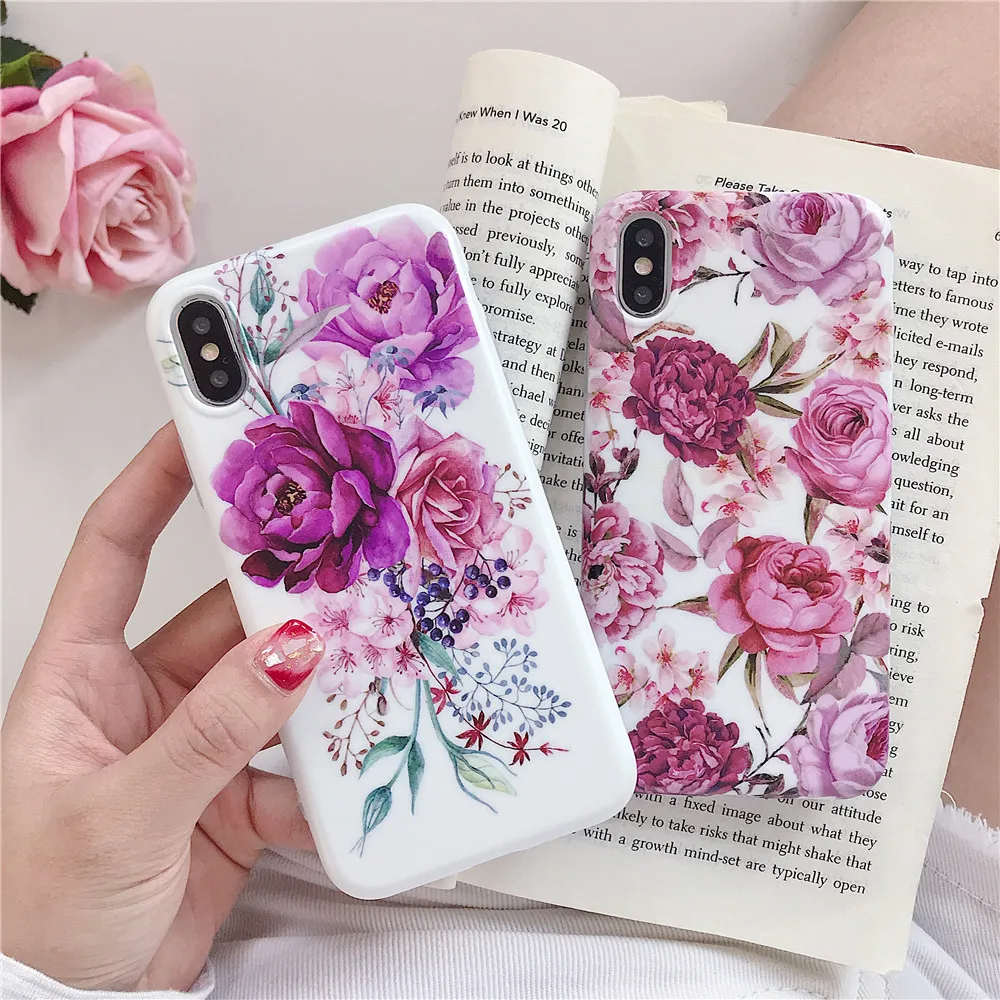

For Apple iPhone 7 6 6s 8 Plus Case Cute Color Flowers Shockproof Cover Hot Pink Rose Skin