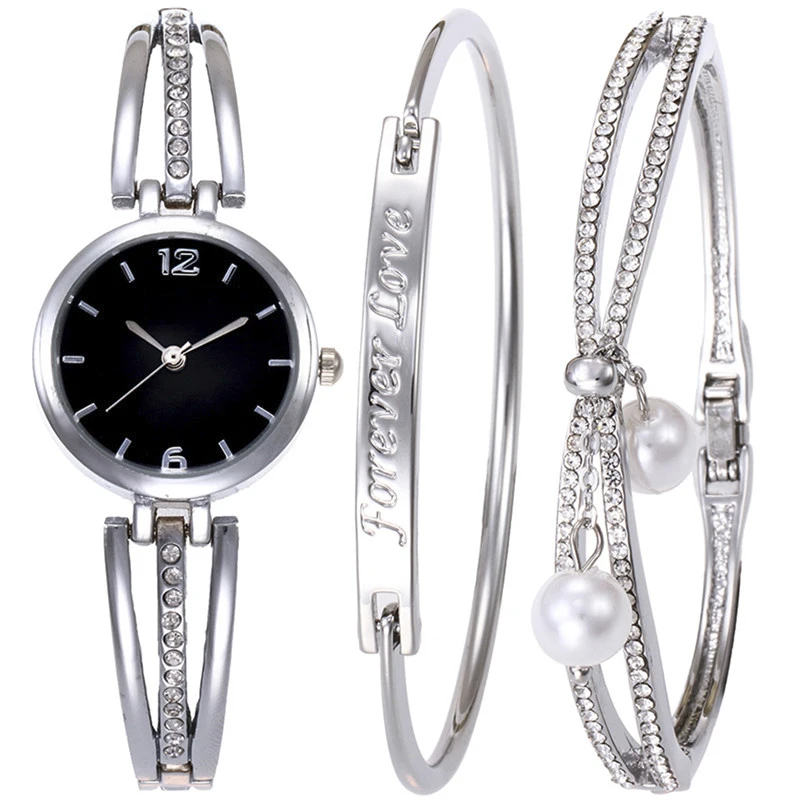 2018 Роскошный горный хрусталь цинковый сплав Браслет часы набор для женщин модные украшения и Часы стальные полосы часы набор дропшиппинг