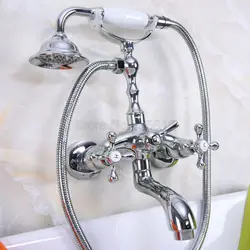 Полированный хромированный настенный смеситель для ванны Ванная раковина смеситель кран с ручной душевой головкой для ванной и душевой