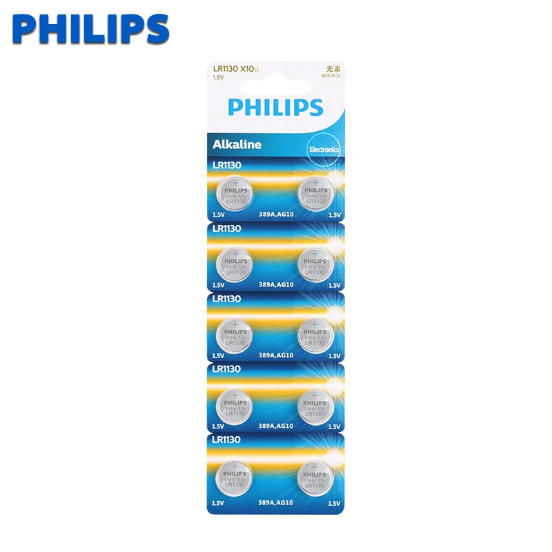 10 шт./лот philips Батарея сотовый 1,5 V AG10 LR1130 щелочные батареи кнопки Батарея AG10 389 LR54 SR54 SR1130W 189 LR1130 аккумуляторы таблеточного типа