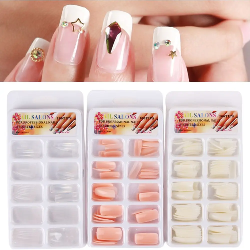 

100pcs False nails Extra long Jelly Nude color DIY Modeling Fake nails Jelly pink end Product Square head Full sets