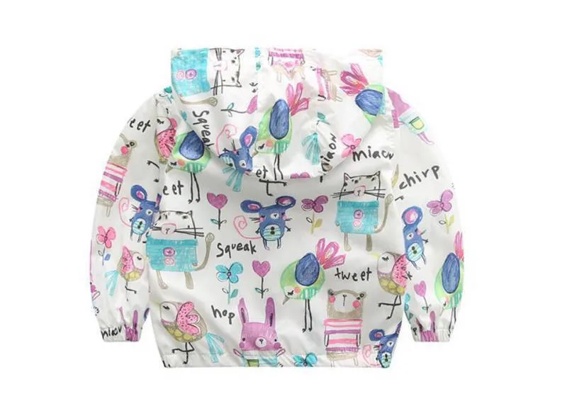 CUte Rabbit Graffiti Kids Jacket For Girls Trench Coats Spring Sunscreen Clothing Comfortable Girl Jackets Girls Outerwear Coats (3)