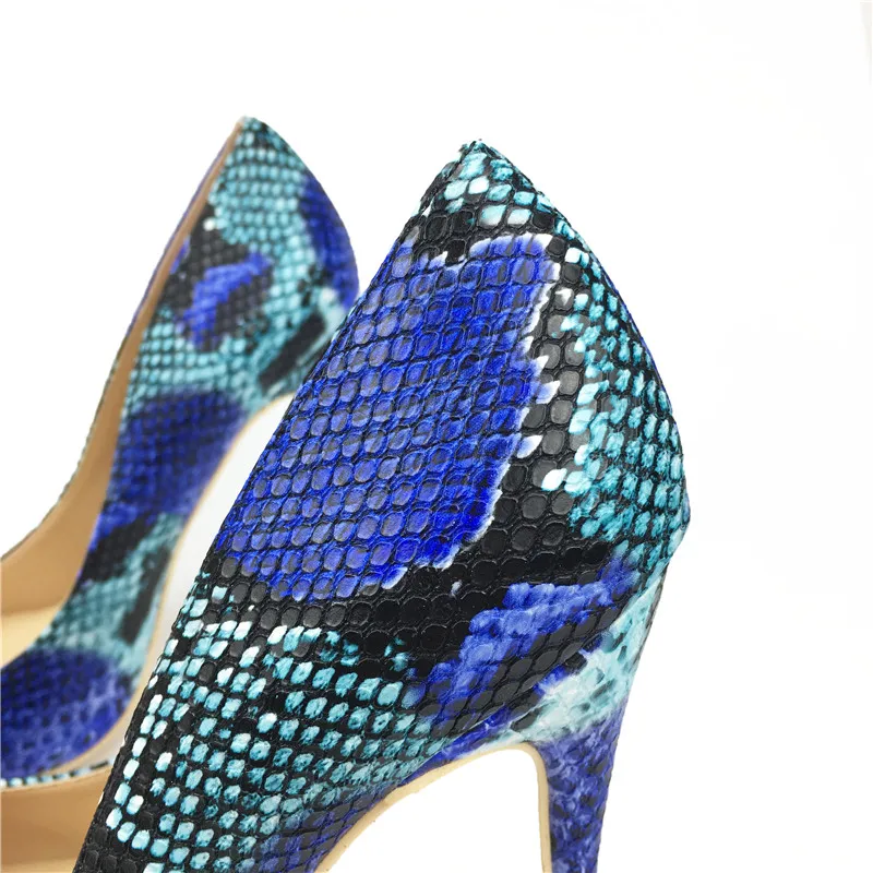 Prova perfetto 2019 New Arrival Women Shoes Blue Snake Printed Sexy Stilettos High Heels 12cm/10cm/8cm Pointed Toe Women Pumps
