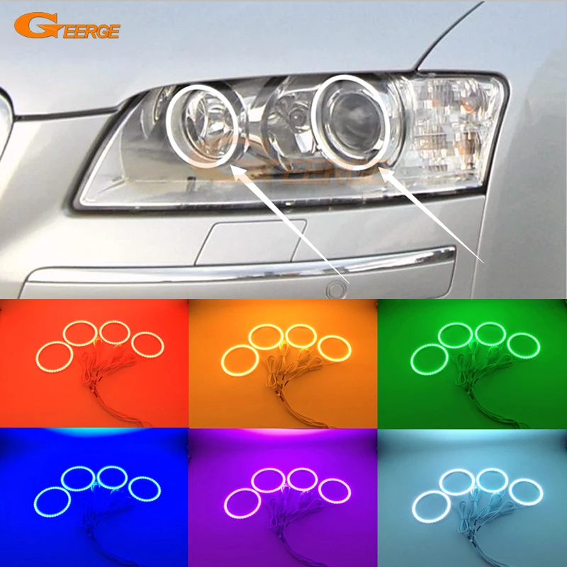 For Audi A8 S8 2004 2005 2006 2007 2008 2009 Excellent Multi-Color Ultra bright RGB LED Angel Eyes kit Halo Rings for lexus lx470 2003 2004 2005 2006 2007 excellent multi color ultra bright rgb led angel eyes kit halo rings