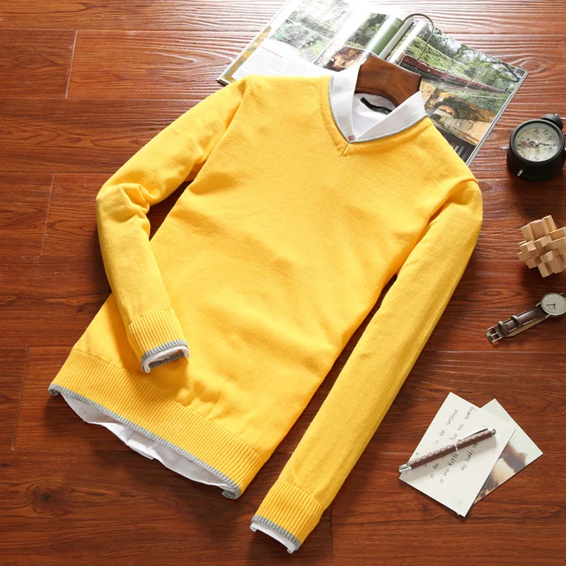 Осень мужской свитер с v-образным вырезом молодежная мода, культивировать свою мораль вязаный свитер