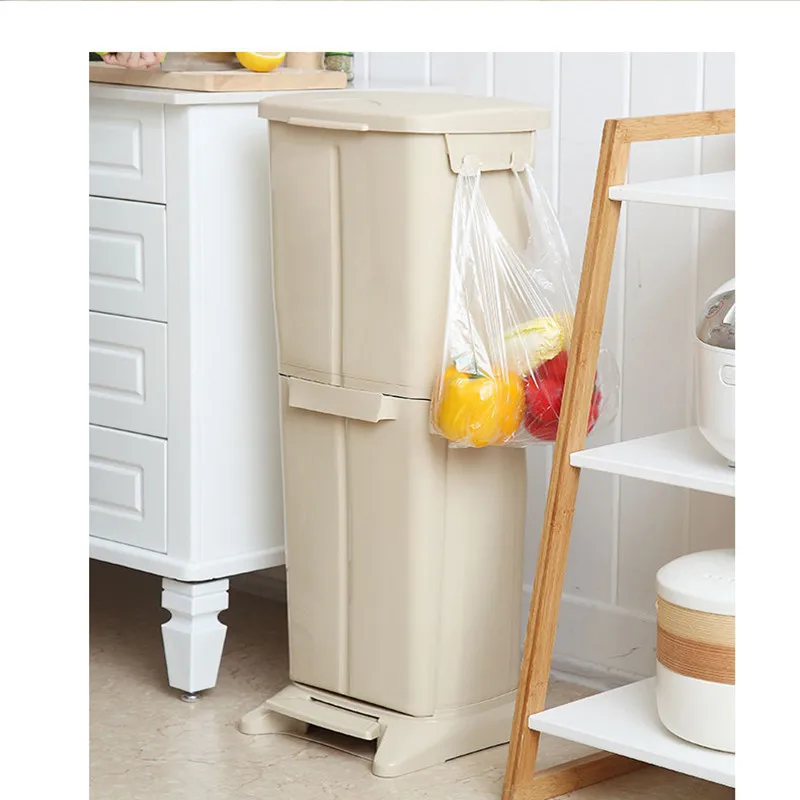 Classification Trash Can Double-layer Ashcan Dry And Wet Separation Garbage Bin Foot Step With Lid Pedal Ashbin Kitchen Home