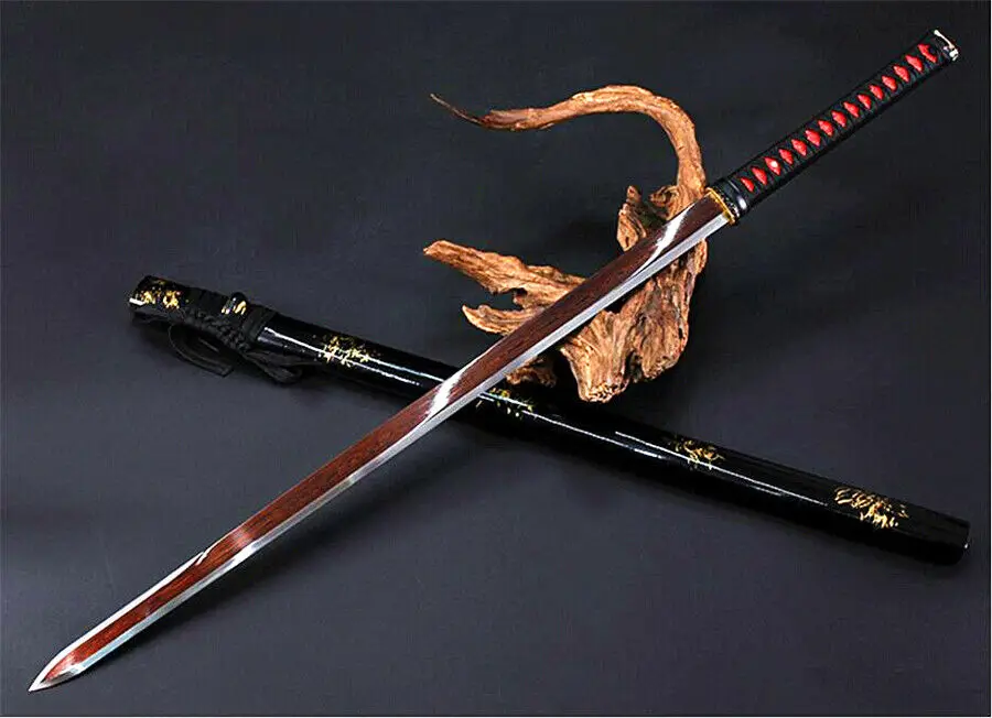 Nice Chinese KungFu Jian Sword Katana Red Sharp Damascus Steel Blade HandMade