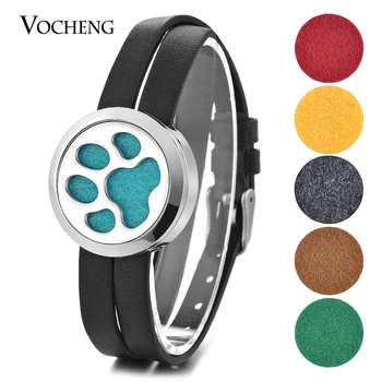 

10pcs/lot Essential Oil Diffuser Locket Bracelet 316L Stainless Steel Double Leather Paw Magnet Open with Oil Pads VA-575*10